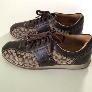 Coach Dark Brown and Tan Signature Sneakers